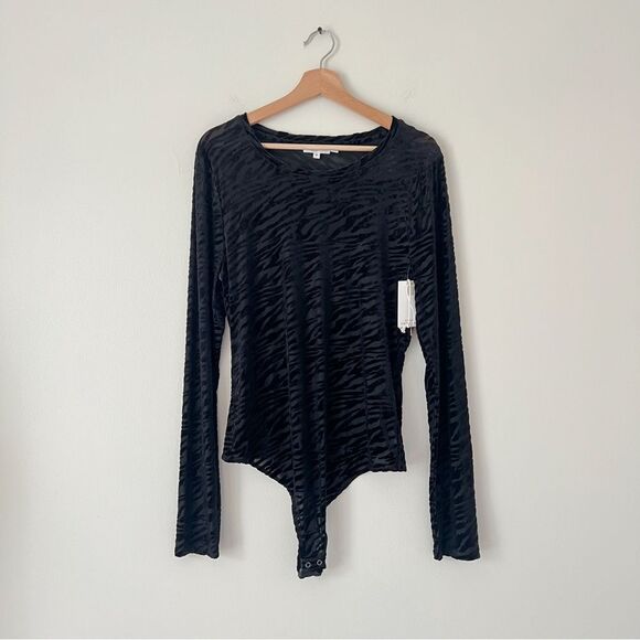 Good American Burnout Zebra Mesh Velvety Bodysuit NEW Size XXL Animal Print - Picture 4 of 12
